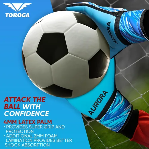 Miniatura 2 de Guantes de portero – Guantes de fútbol de agarre fuerte con protección doble en la cintura y palma de látex antideslizante – Cómodos para niños, Cian