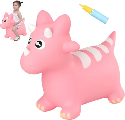 Miniatura 18 de INPANY Tolva de unicornio rosa, tolva de caballo, juguete inflable inflable para niños, niños y niñas, niños pequeños (bomba incluida)