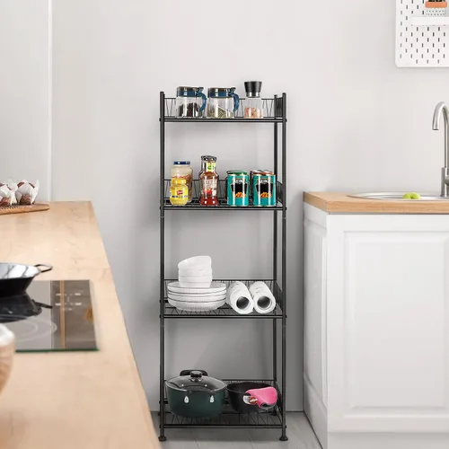 Miniatura 7 de OYEAL Estantes de baño independientes, almacenamiento de toallas de baño, unidad de estantería de alambre de 4 niveles con guardia, organizador