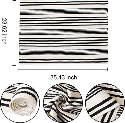 Miniatura 2 de Tapete para exteriores de rayas color negro y blanco, tapete tejido a mano lavable a máquina para interiores, porche, entrada, sala, pasillo, Rayas