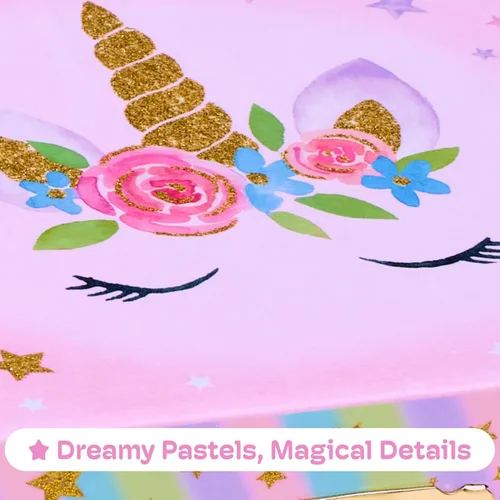 Miniatura 5 de Jewelkeeper - Joyero musical para niñas con unicornio giratorio, caja de música con diseño de arcoíris y estrellas con purpurina para collares
