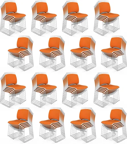 Miniatura 30 de VINGLI Juego de 4 sillas apilables de oficina con base de trineo de metal, asiento y respaldo ergonómicos acolchados de plástico, capacidad de 350