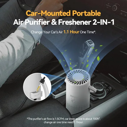 Miniatura 2 de RoneAir Purificador de aire para automóvil, purificador de aire portátil inalámbrico para automóvil, oficina, habitación pequeña con filtro HEPA