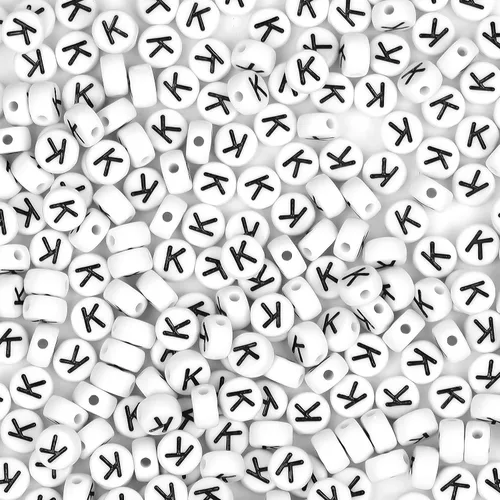 Miniatura 15 de 300 cuentas de letras S de 0.157 x 0.276 in, cuentas blancas del alfabeto de forma redonda acrílica, cuentas sueltas para pulseras con nombre