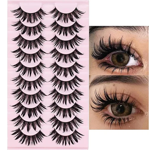 Miniatura 10 de 10 pares de pestañas postizas de anime de manga, pestañas sintéticas de ojo de gato, pestañas ligeras sin crueldad animal para maquillaje diario