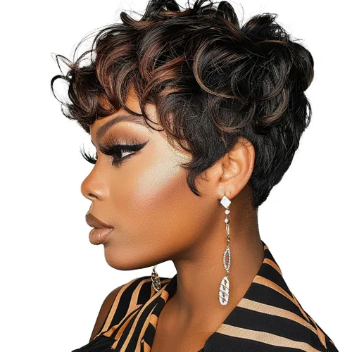 Miniatura 10 de DOcute Peluca gris para personas negras, corte pixie con flequillo, peluca rizada corta para mujeres negras, peluca rizada esponjosa para mujeres
