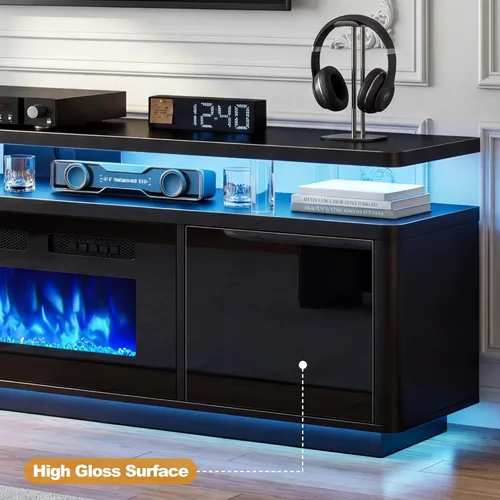 Miniatura 7 de oneinmil 70" Fireplace TV Stand for Living Room, Electric Fireplace Entertainment Center with Dual LED Lights & Storage Cabinets, Fits TVs up to