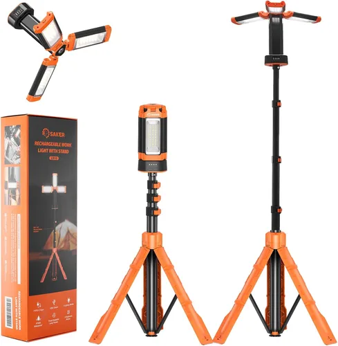 Saker Luz de campamento portátil con soporte de 73.2 pulgadas, luz de trabajo recargable de 800/3200 lúmenes, 4000/6500 K, linterna de emergencia