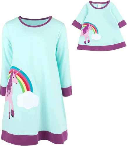Miniatura 26 de Leveret - Conjunto de vestidos a juego para niña y para muñeca, 100% algodón, gran variedad de estilos, (tallas de 2 a 14 años)