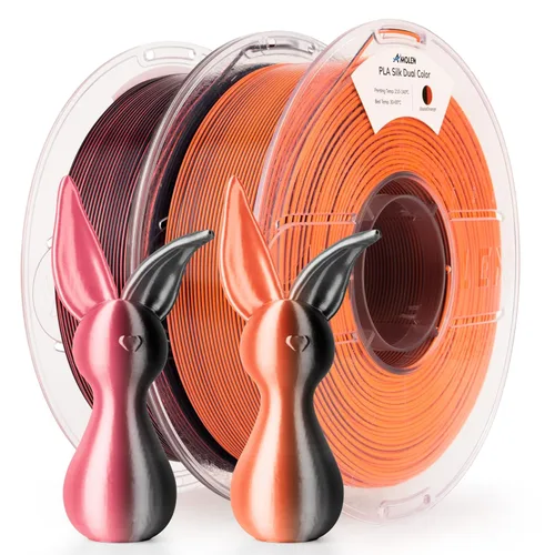 AMOLEN Paquete de filamento PLA de seda para impresora 3D de 4.4 lbs, paquete de ácido poliláctico de doble color de 0.069 in, filamento PLA de