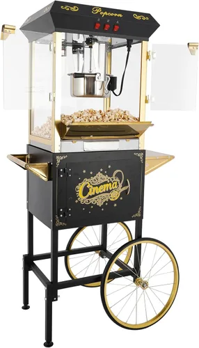 Miniatura 9 de Máquina comercial de palomitas de maíz con carrito y hervidor de 12 onzas, estilo vintage con ruedas de vidrio templado, plataforma de Rojo