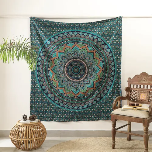 Miniatura 39 de Popular Handicrafts Original Ombre - Tapiz indio Mandala para pared, ornamento hippie, colcha bohemia con brillo metálico