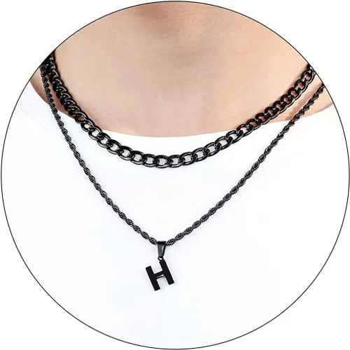 Miniatura 24 de SENRAN Collar con inicial en capas de la A a la Z para hombre, cadena de cuerda torcida de acero inoxidable de 18 a 20 pulgadas, dije de letra