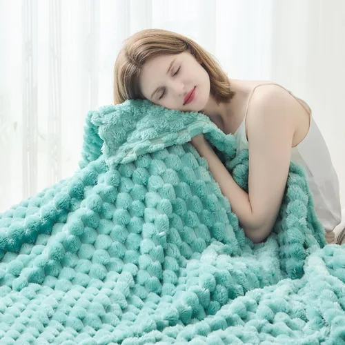 Miniatura 40 de NEWCOSPLAY Manta de Tiro Súper Suave Aqua Franela Sedosa Premium Forro Polar Jacquard Acanalado 3D Ligero Manta de Cama Uso en Todas las Estaciones
