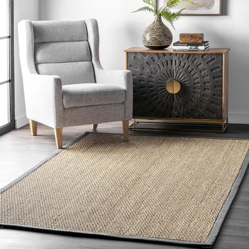 Miniatura 14 de nuLOOM Alfombra de Área Elijah Seagrass de 5 x 8 pies, Beige, Estilo Rústico Sólido, Borde de Algodón, Tejido de Cesta, Fibra Natural, Para Elijah