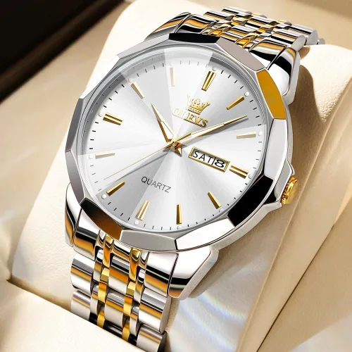 Miniatura 3 de OLEVS Watch for Men Diamond Business Dress Analog Quartz Stainless Steel Waterproof Luminous Date Two Tone Luxury Casual Wrist Watch Blue