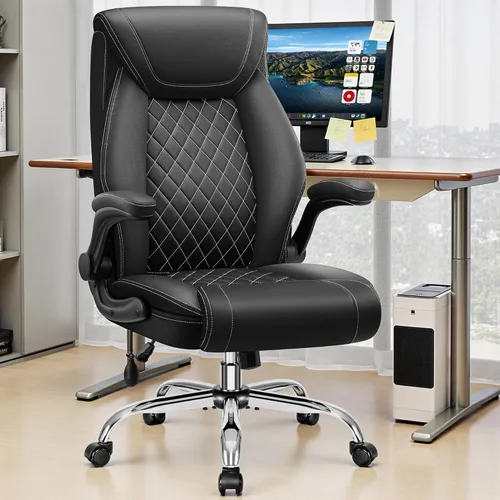 Miniatura 9 de Silla de oficina, silla de escritorio ergonómica grande y alta, silla ejecutiva de cuero para computadora con soporte lumbar ajustable, cómoda silla