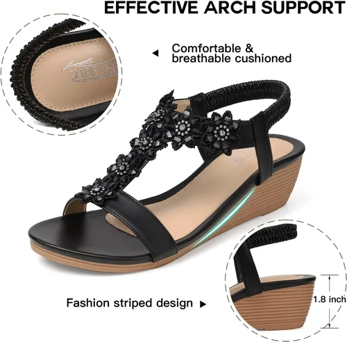 Miniatura 3 de SHIBEVER Sandalias de cuña para mujer de vestir plataforma de verano cómoda sandalias bajas para mujer