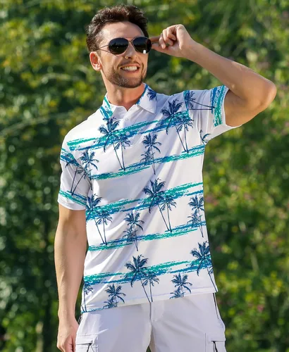 Miniatura 4 de ELETOP Polo de golf para hombre, manga corta, absorbe la humedad, polos tropicales hawaianos, camisas de golf de rendimiento para hombre, ajuste seco