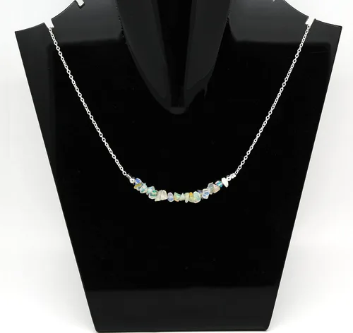 Miniatura 3 de Gempires Fire Opal Chips Bar Necklace, Opal Crystal Necklace, Gift for Her, Gemstone Jewelry, 18 inch Adjustable Silver Plated Chain