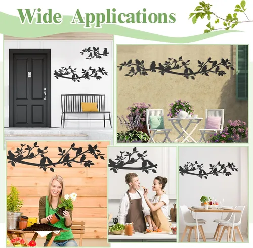 Miniatura 5 de VeyFolzin.st 3 piezas de colibrí en la rama de árbol decoración de pared de metal, pájaros en la rama, gran cartel negro para colgar en la pared