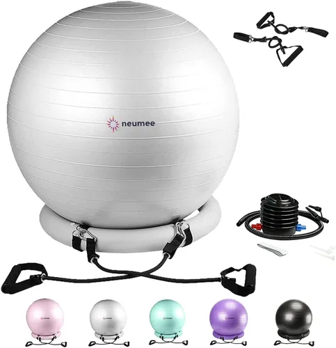 Miniatura 10 de Silla de pelota de yoga con pelota de ejercicio de 65 cm y 2 bandas de resistencia, base de estabilidad para oficina en casa, yoga, pilates