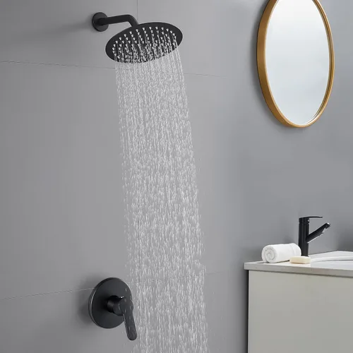 Miniatura 2 de POPFLY Juego de grifo de ducha negro, sistema de ducha de lluvia de baño con cabezal de ducha de 8 pulgadas, kit de molduras de ducha de una sola