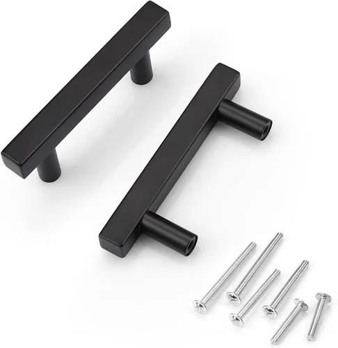 KNOBWELL - Paquete de 5 tiradores modernos de acero inoxidable para puertas de armarios, cajones de cocina, baño, distancia entre agujeros 2.52 Negro
