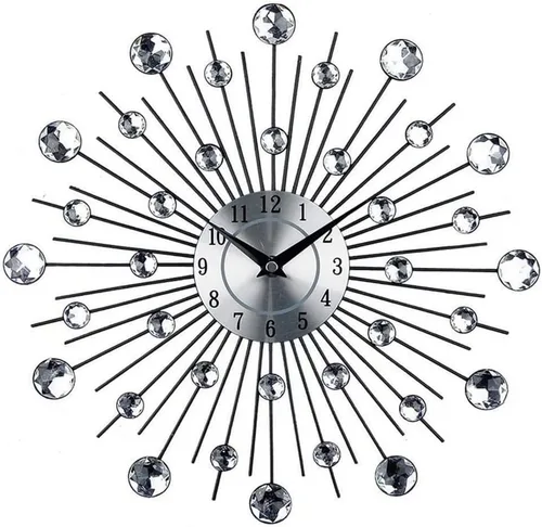 Clock Vintage Metal Art Crystal Wall Clock Large Morden Wall Clock Clock Home Decor, Talla ?nica, Svart