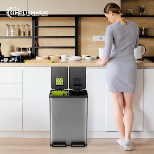 Miniatura 9 de SIMPLI-Magic Elegante bote de basura negro con pedal de 16 galones (60 litros), cubo de basura de cocina de doble compartimento con contenedores