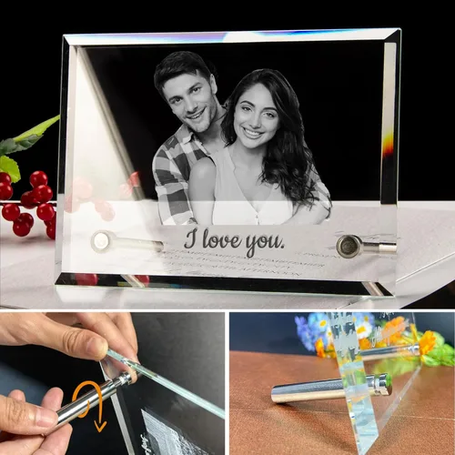 Miniatura 7 de Marco de fotos de cristal personalizado, marco de fotos de cristal grabado personalizado, regalo de fotos de recuerdo personalizado para el día