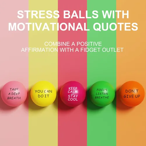 Miniatura 8 de Lumarice Bolas antiestrés (paquete de 5) para niños y adultos, bolas de alivio del estrés con quetos motivacionales, bolas de ejercicio de mano