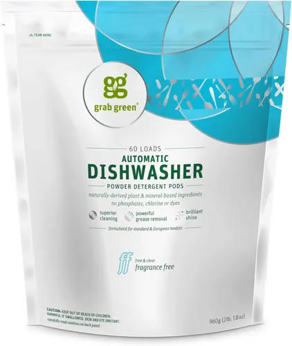 Miniatura 10 de Grab Green Cápsulas de detergente automático para lavavajillas, 132 unidades, aroma a hierba de limón mandarina, a base de plantas y minerales
