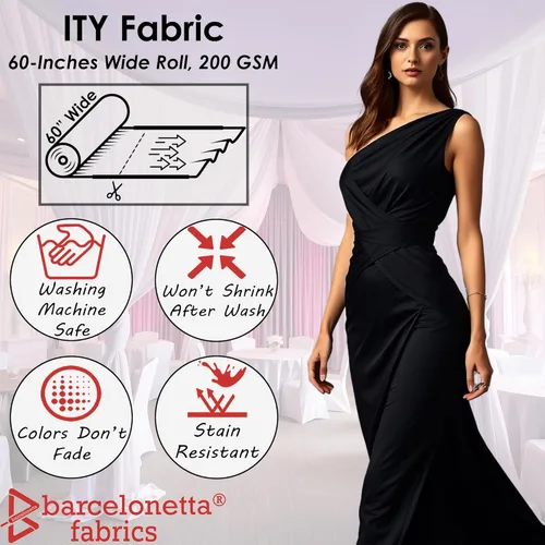 Miniatura 3 de ITY - Tela de jersey Tejido de elastano, elástico en 2 direcciones, 95% poliéster, 5% elastano, antiarrugas, transpirable, 60 pulgadas de ancho