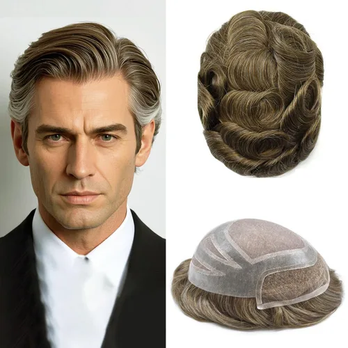 Miniatura 19 de Sistema de cabello frontal de encaje francés para hombres, tupé duradero para hombre, línea capilar natural, fino mono tupé para hombres, protesis