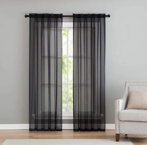 Empire Home Addison - Cortinas de gasa transparente para ventana, juego de 2 (negro, 95 pulgadas de largo)