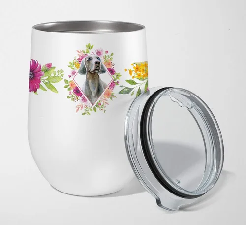 Miniatura 56 de Caroline's Treasures CK4110TBL12 Afghan Hound Pink Flowers - Vaso de vino aislado de acero inoxidable de 12 onzas con tapa, bonita taza de viaje