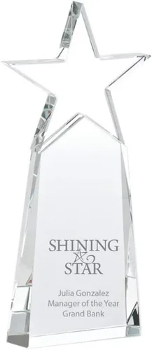 Miniatura 14 de Baudville Trofeo grabado – Cristal – Torre con estrella en la parte superior – Premio para empleados – Grabado personalizado de hasta cuatro líneas