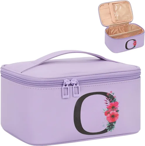 Miniatura 18 de OCHEAL Bolsa de maquillaje personalizada, bolsa de maquillaje beige para mujer, kit de aseo de viaje con monograma, organizador de cosméticos listo