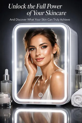 Miniatura 8 de Refrigerador LED Mirror para el cuidado de la piel (4 litros/6 latas) Mini refrigerador de belleza y maquillaje con enfriamiento y calentamiento