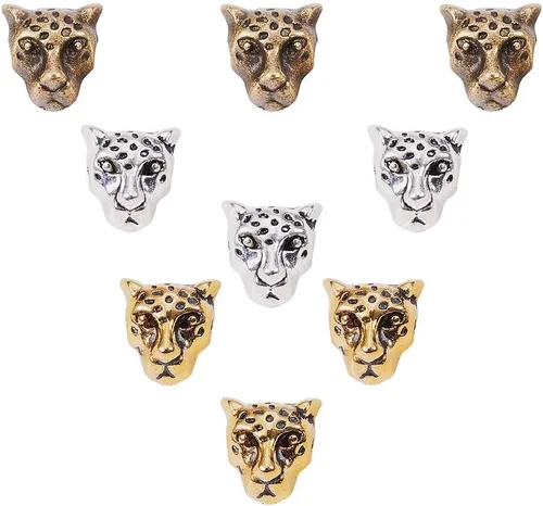 PH PandaHall 30 cuentas de cabeza de leopardo, 3 colores, abalorios de animales tibetanos de 0.394 x 0.354 x 0.276 in, espaciadores de aleación de