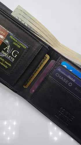 Miniatura 4 de AG Wallets Billetera plegable para hombre, piel de vaca real, 2 solapas centrales de identificación, 2 compartimentos para billetes