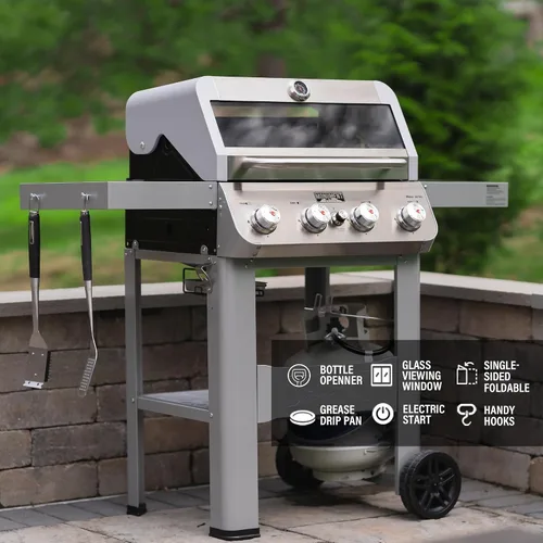 Miniatura 7 de Monument Grills Mesa400MF Mesa400MF - Parrilla de gas propano líquido de 4 quemadores, parrilla de acero inoxidable plateado para patio al aire