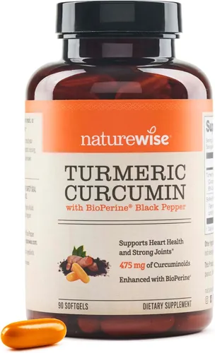 NatureWise Cúrcuma Curcumina 500mg con Cápsulas Blandas de Pimienta Negra - Extra Fuerza, Absorción Mejorada - 95% Curcuminoides y BioPerine para