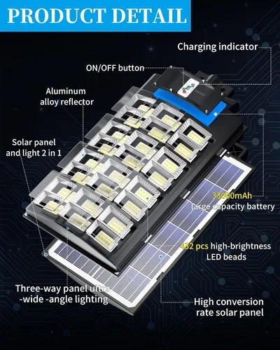 Miniatura 5 de Gefolly SL-6000W Luz de Calle Solar para Exteriores, Luz de Estacionamiento Comercial de Ángulo Amplio 600000 lm, del Atardecer al Amanecer, 6500 K
