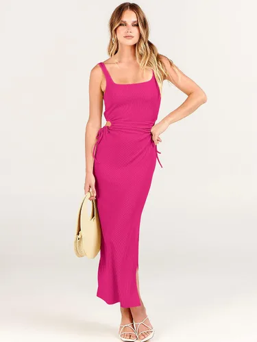 Miniatura 3 de ANRABESS Vestido de verano sin mangas con cuello redondo para mujer, ajustado, ajustado, con abertura fruncida