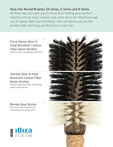 Miniatura 6 de Ibiza Hair Cepillo redondo de cerdas de jabalí (EX5-3.150 in) Ligero con cerdas reforzadas y mango de corcho Ideal para rizos sueltos y gran