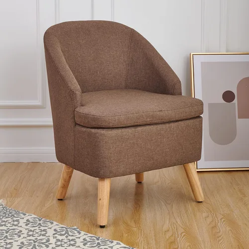 SIMPLEOPULENCE - Silla de barril decorativa para sala de estar, silla de club tapizada de tela moderna con respaldo curvado y patas de madera Marrón