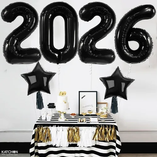 Miniatura 5 de Katchon, Globos gigantes negros grandes 2026 – 42 pulgadas Globos de graduación 2026 con globos de estrella negra para decoraciones de graduación