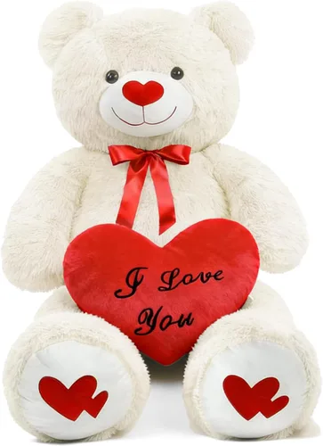 Miniatura 8 de Oso de peluche gigante de 43.3 pulgadas con almohada de corazón suave, animal de peluche, regalo del día de San Valentín (azul, 43.3 pulgadas)